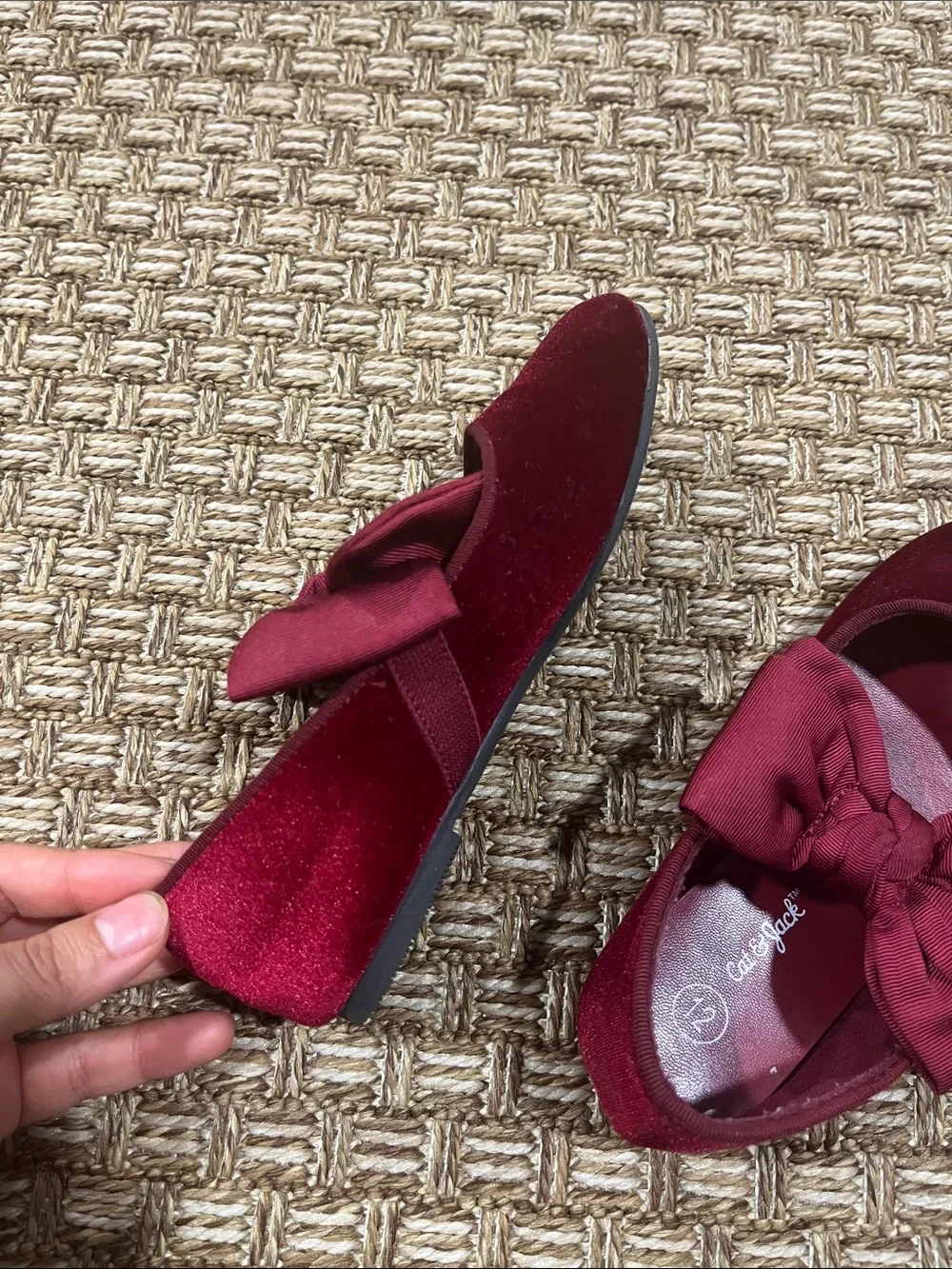 Cat & Jack Girls Wine Velvet Bow Slip-On Dress Shoes
